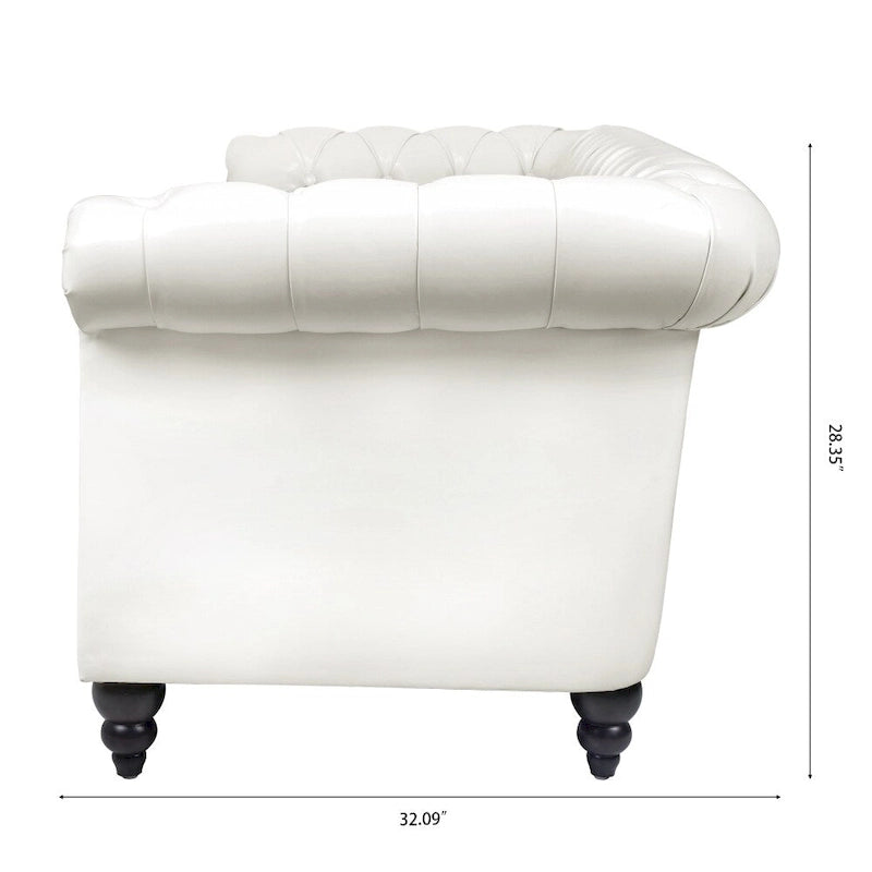 84.65 PU Rolled Arm Chesterfield 3 Seater Sofa