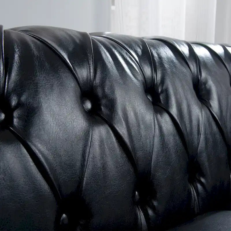 84.65 PU Rolled Arm Chesterfield 3 Seater Sofa