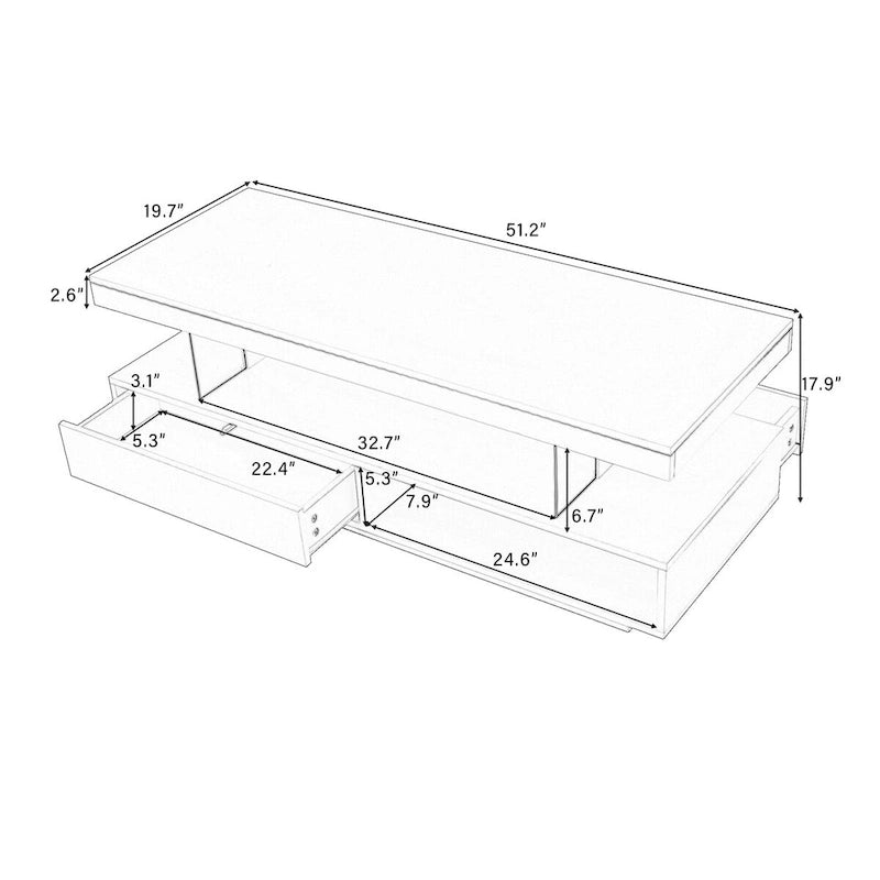 Coffee Table with 2 Drawers and Display Shelves