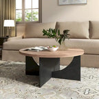 Round Coffee Table Rustic Wood End Table for Living Room