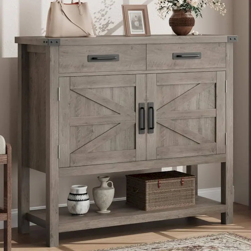 Farmhouse Entryway Table with 2-Door Cabinet & 2 Drawers