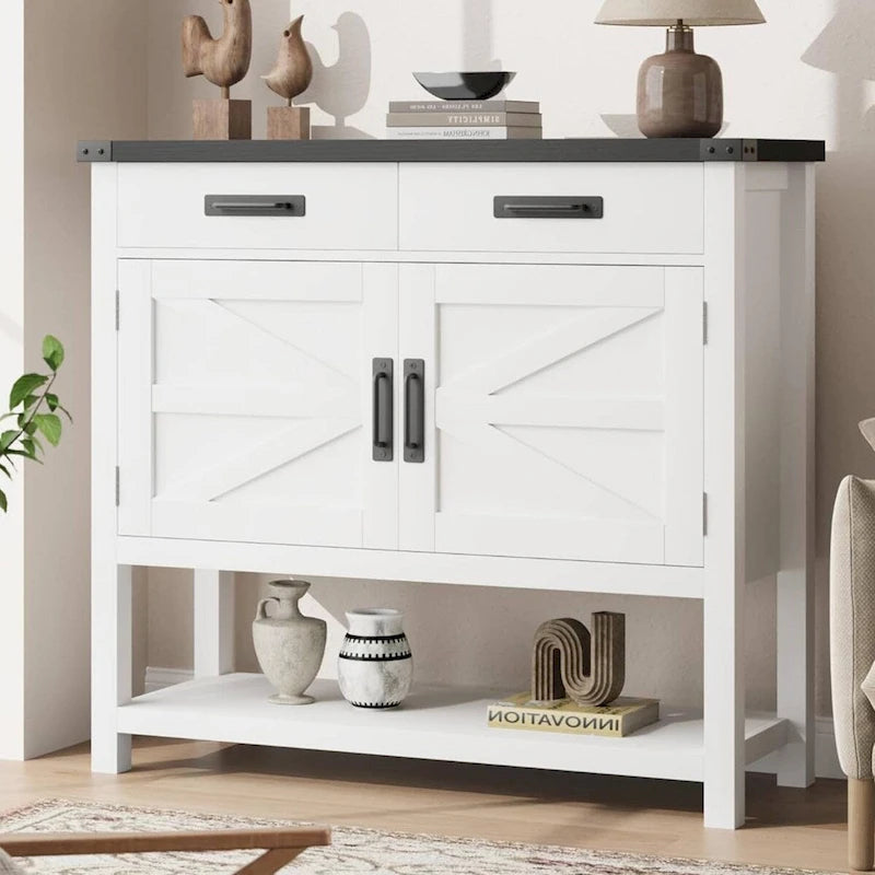 Farmhouse Entryway Table with 2-Door Cabinet & 2 Drawers