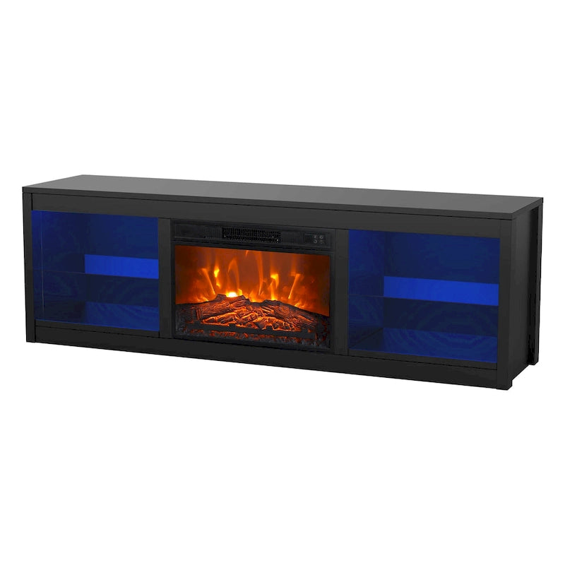 66 Modern Black Electric Fireplace TV Stands Console for 75-inch TV with Remote - 66 in console width