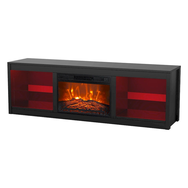 66 Modern Black Electric Fireplace TV Stands Console for 75-inch TV with Remote - 66 in console width