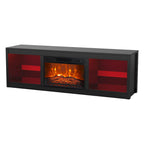 66 Modern Black Electric Fireplace TV Stands Console for 75-inch TV with Remote - 66 in console width
