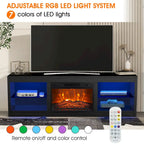 66 Modern Black Electric Fireplace TV Stands Console for 75-inch TV with Remote - 66 in console width