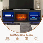 66 Modern Black Electric Fireplace TV Stands Console for 75-inch TV with Remote - 66 in console width