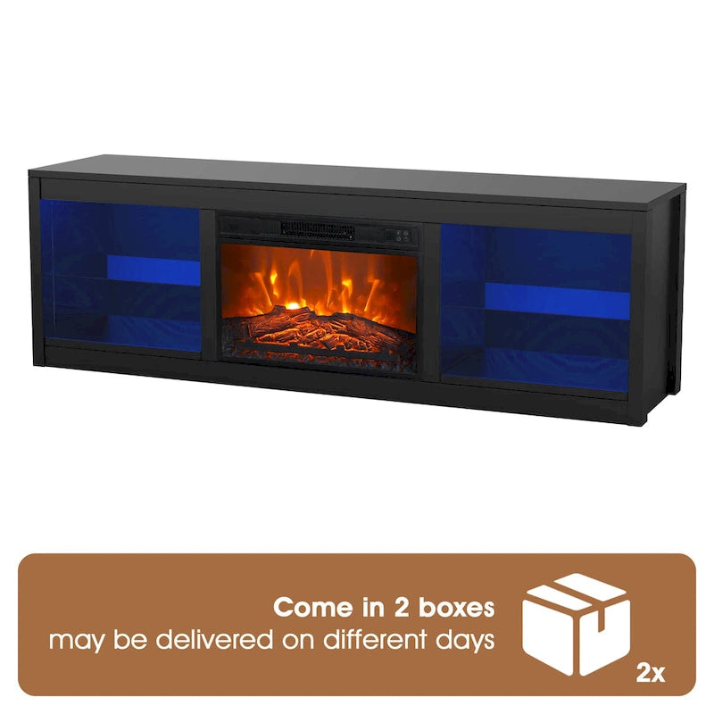 66 Modern Black Electric Fireplace TV Stands Console for 75-inch TV with Remote - 66 in console width