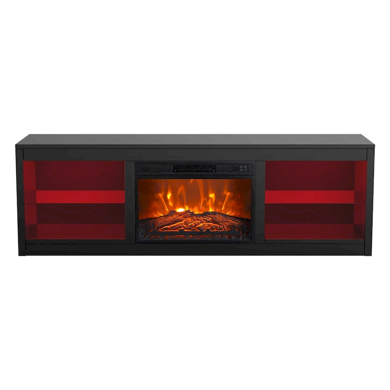 66 Modern Black Electric Fireplace TV Stands Console for 75-inch TV with Remote - 66 in console width