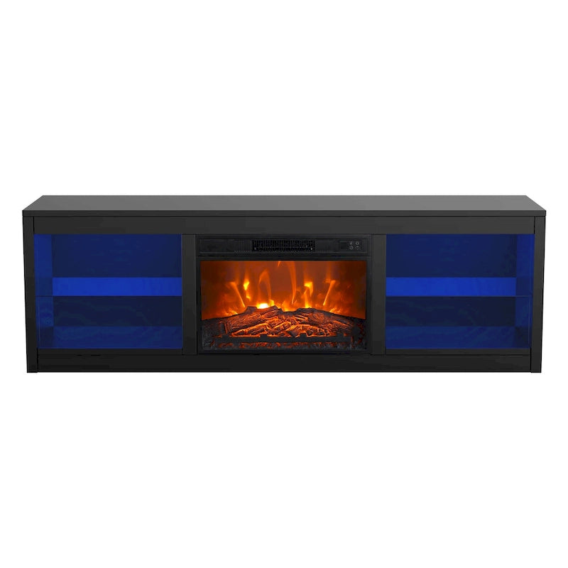 66 Modern Black Electric Fireplace TV Stands Console for 75-inch TV with Remote - 66 in console width