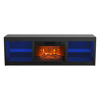 66 Modern Black Electric Fireplace TV Stands Console for 75-inch TV with Remote - 66 in console width