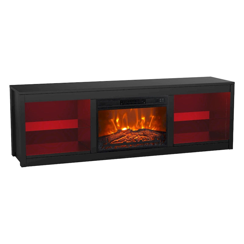 66 Modern Black Electric Fireplace TV Stands Console for 75-inch TV with Remote - 66 in console width