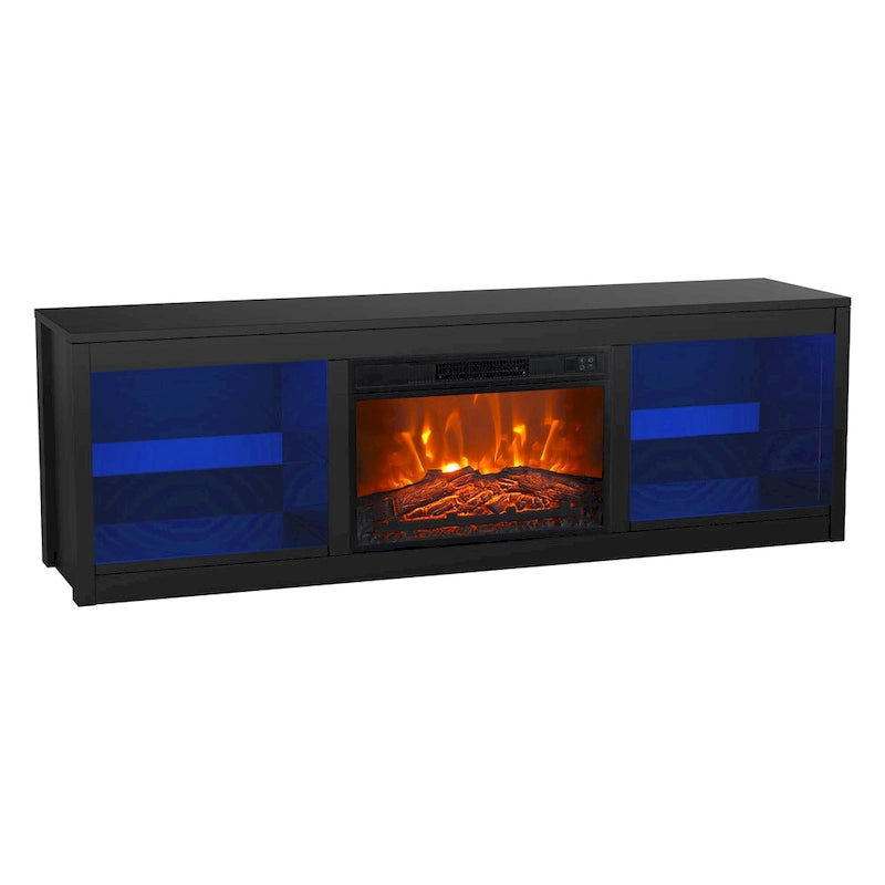 66 Modern Black Electric Fireplace TV Stands Console for 75-inch TV with Remote - 66 in console width