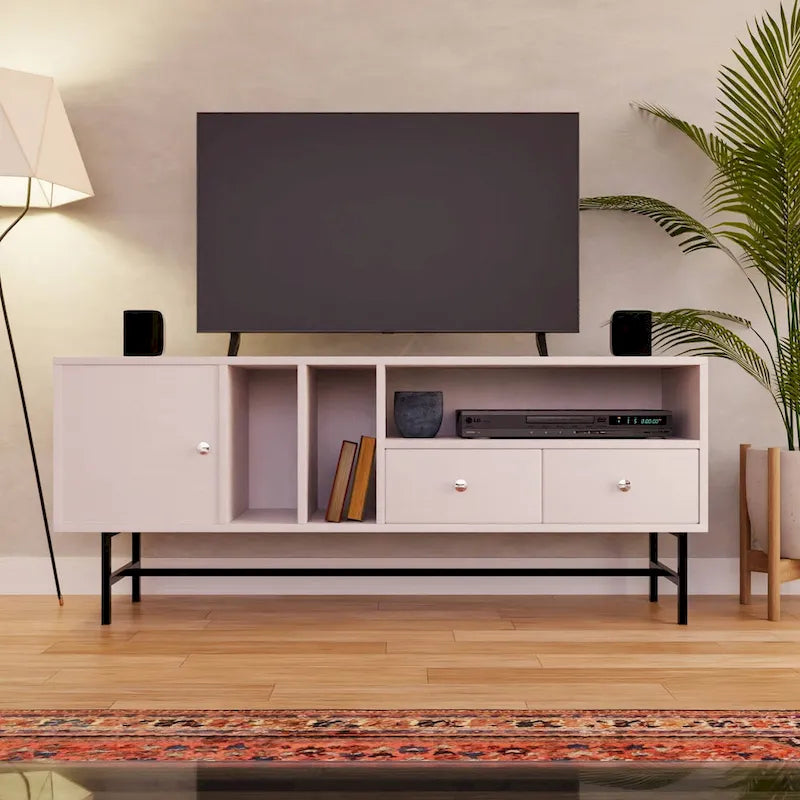 Rochester 2-Drawer 4-Shelf TV Stand Credenza with Iron Legs