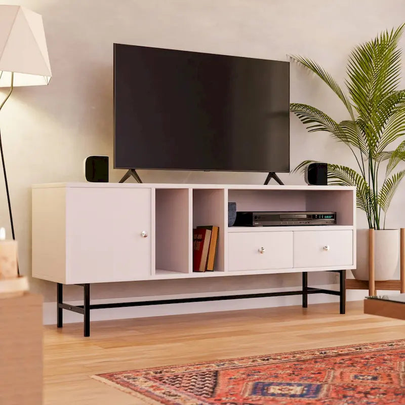 Rochester 2-Drawer 4-Shelf TV Stand Credenza with Iron Legs