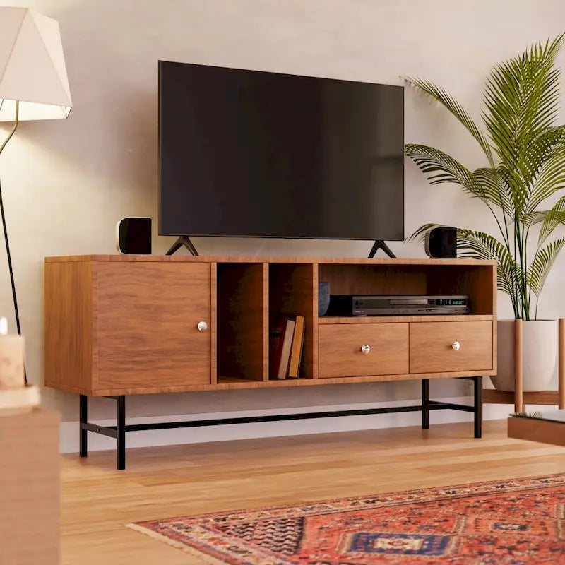 Rochester 2-Drawer 4-Shelf TV Stand Credenza with Iron Legs