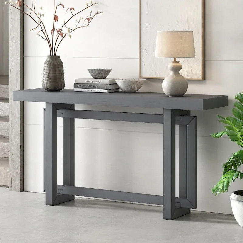 Contemporary Console Table with Industrial-inspired Concrete Wood Top