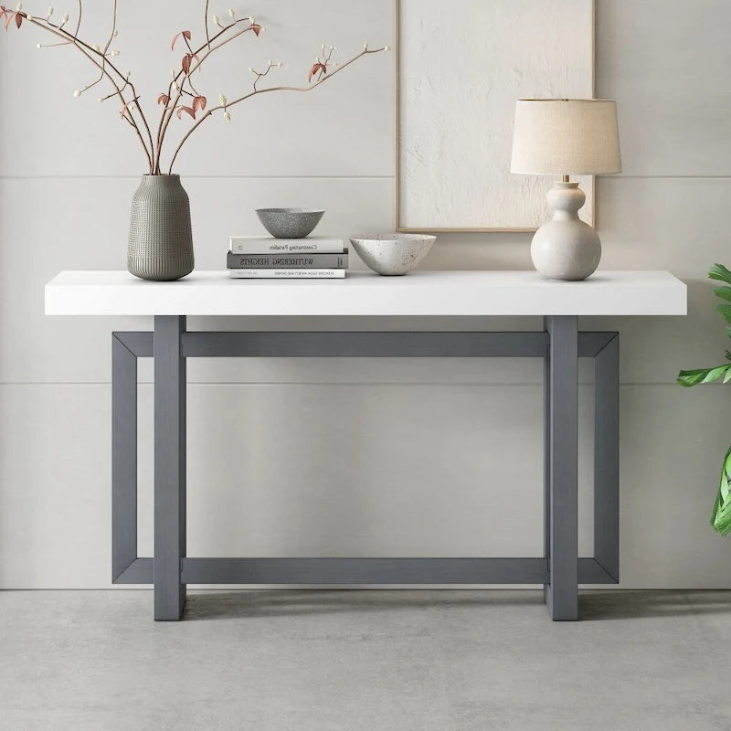 Contemporary Console Table with Industrial-inspired Concrete Wood Top