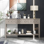 Rustic Entryway Console Table, 60 Long Sofa Table with two Different Size Drawers and Bottom Shelf for Storage