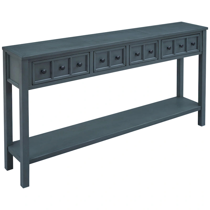 Rustic Entryway Console Table, 60 Long Sofa Table with two Different Size Drawers and Bottom Shelf for Storage