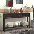Rustic Entryway Console Table, 60 Long Sofa Table with two Different Size Drawers and Bottom Shelf for Storage