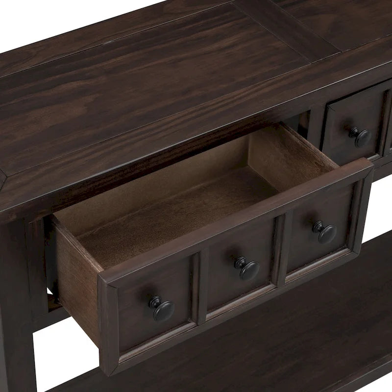 Rustic Entryway Console Table, 60 Long Sofa Table with two Different Size Drawers and Bottom Shelf for Storage