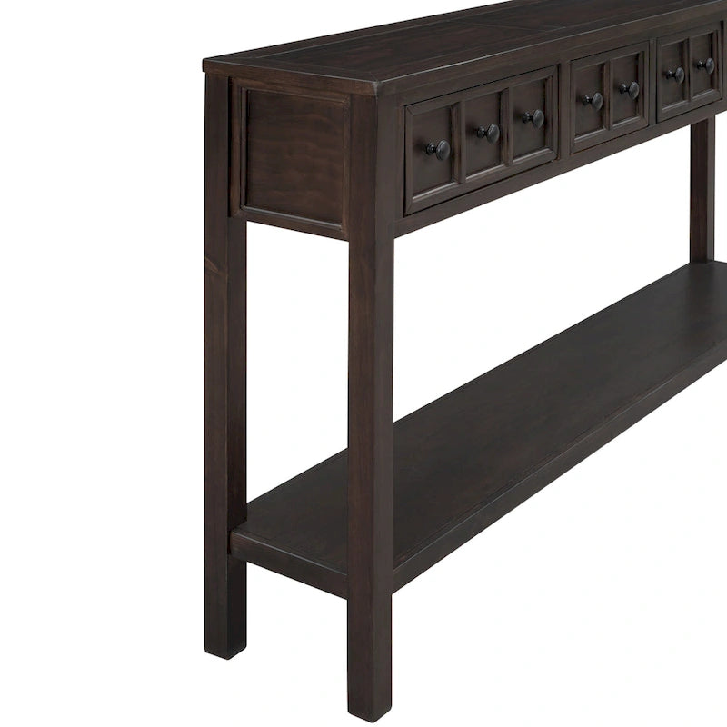 Rustic Entryway Console Table, 60 Long Sofa Table with two Different Size Drawers and Bottom Shelf for Storage