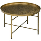 HOMCOM 24 Round Coffee Table with Hammered Tray Top, Vintage Metal Center Table for Living Room, Bedroom, Side Table