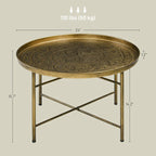 HOMCOM 24 Round Coffee Table with Hammered Tray Top, Vintage Metal Center Table for Living Room, Bedroom, Side Table
