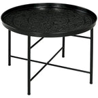HOMCOM 24 Round Coffee Table with Hammered Tray Top, Vintage Metal Center Table for Living Room, Bedroom, Side Table