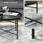 HOMCOM 24 Round Coffee Table with Hammered Tray Top, Vintage Metal Center Table for Living Room, Bedroom, Side Table