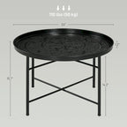 HOMCOM 24 Round Coffee Table with Hammered Tray Top, Vintage Metal Center Table for Living Room, Bedroom, Side Table
