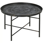 HOMCOM 24 Round Coffee Table with Hammered Tray Top, Vintage Metal Center Table for Living Room, Bedroom, Side Table