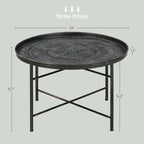 HOMCOM 24 Round Coffee Table with Hammered Tray Top, Vintage Metal Center Table for Living Room, Bedroom, Side Table