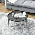 HOMCOM 24 Round Coffee Table with Hammered Tray Top, Vintage Metal Center Table for Living Room, Bedroom, Side Table