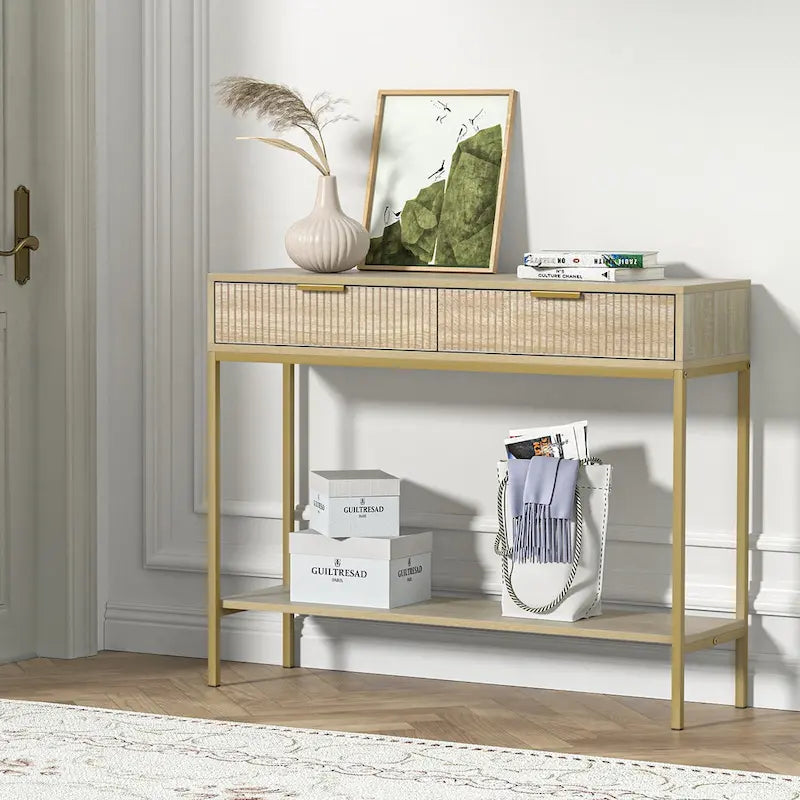 Anmytek Modern Console Table Narrow Long Console Entryway Table with 2 Drawers