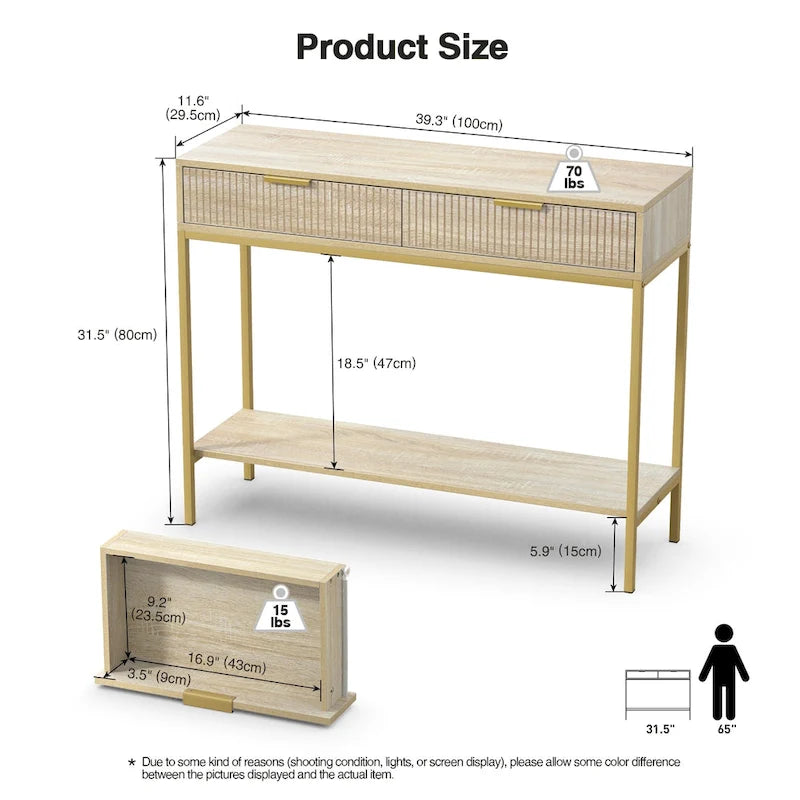 Anmytek Modern Console Table Narrow Long Console Entryway Table with 2 Drawers