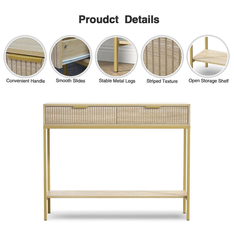 Anmytek Modern Console Table Narrow Long Console Entryway Table with 2 Drawers
