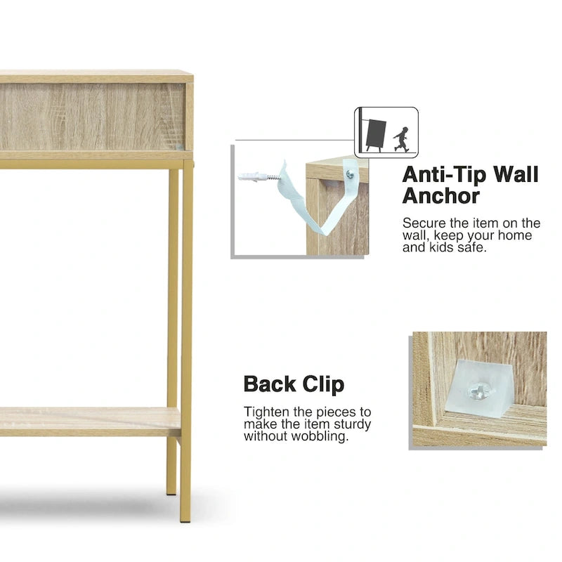 Anmytek Modern Console Table Narrow Long Console Entryway Table with 2 Drawers