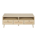 Modern Rattan TV Stand with Solid Wood Feet