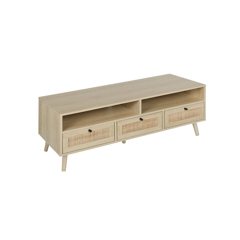 Modern Rattan TV Stand with Solid Wood Feet