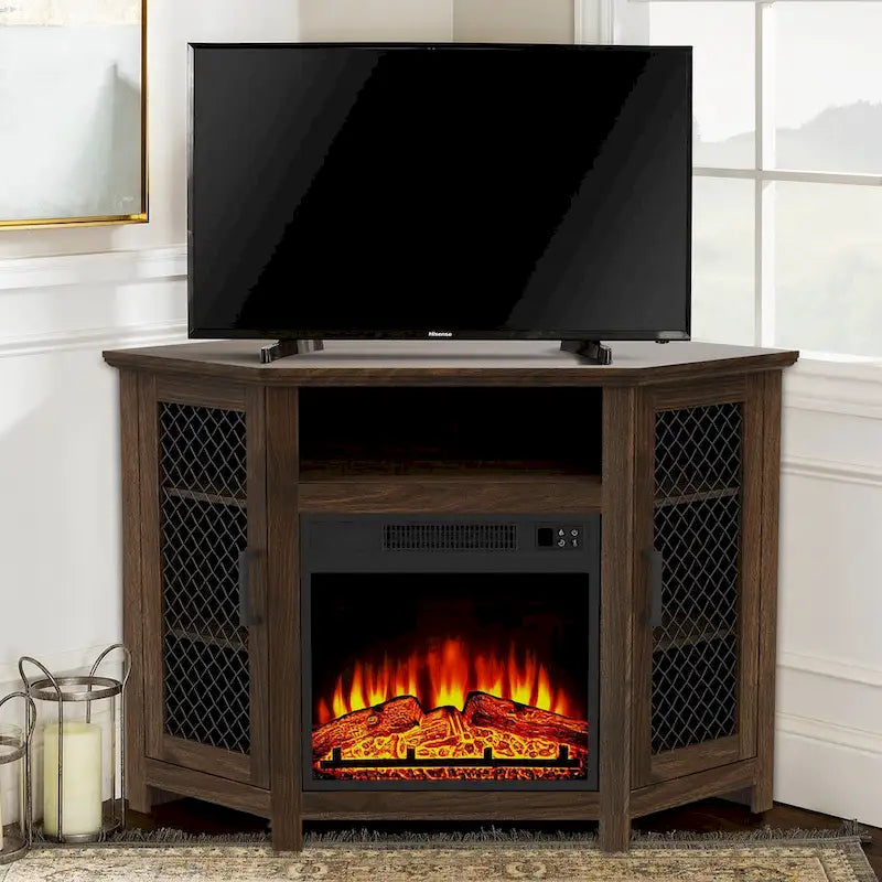 45 Industrial Corner Electric Fireplace TV Stands Console Table with 17 Electric Fireplace