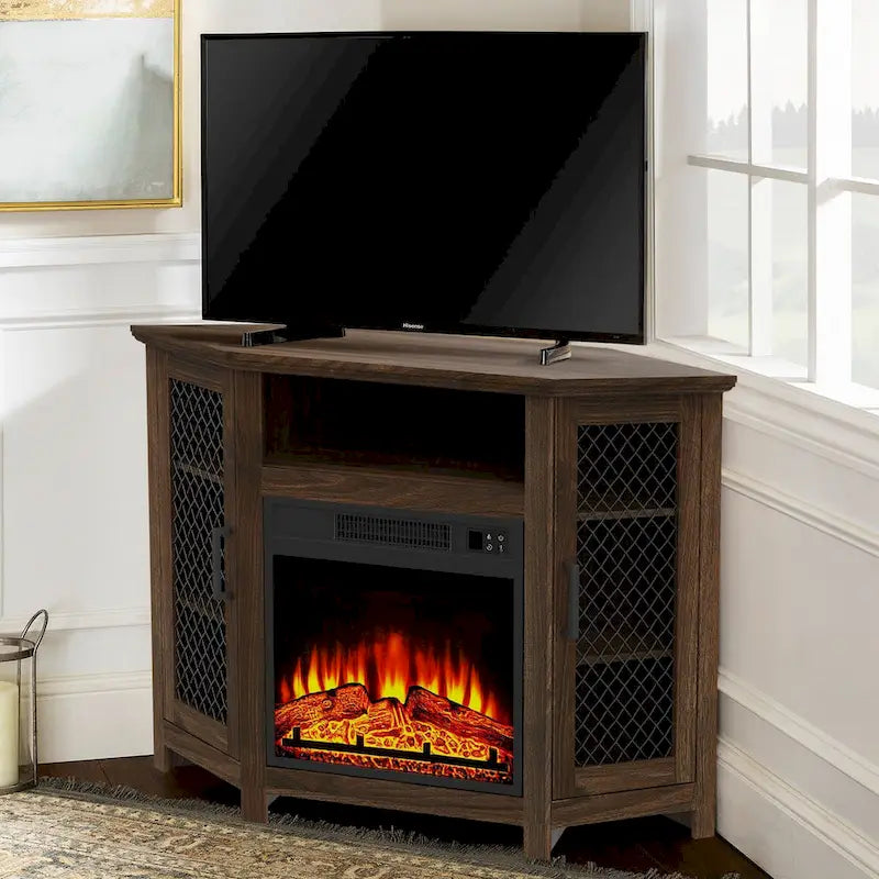45 Industrial Corner Electric Fireplace TV Stands Console Table with 17 Electric Fireplace