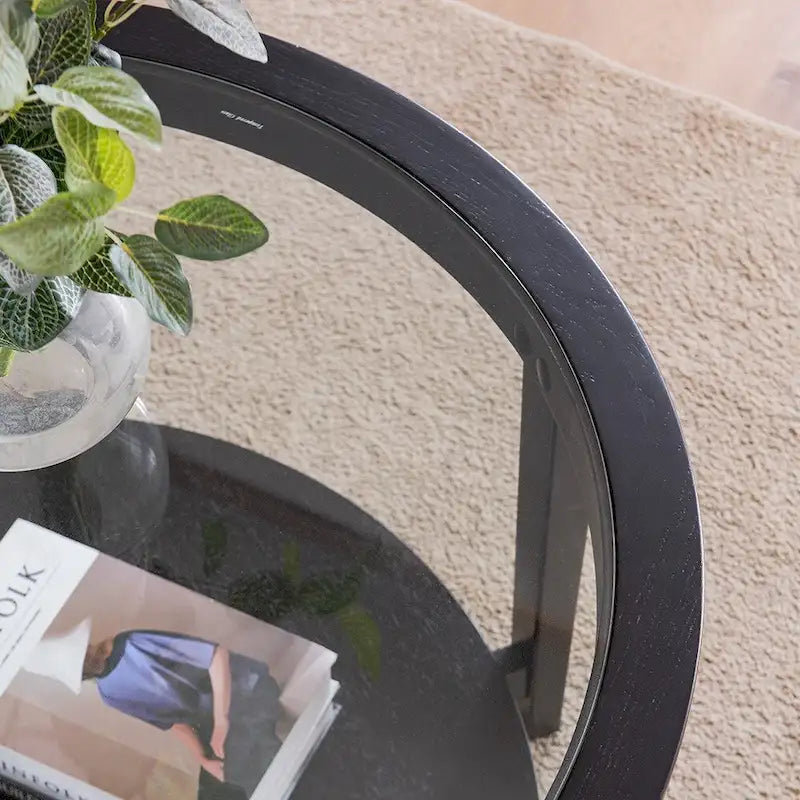 36 in. Modern Black Round Solid Wood Glass Top Storage Coffee Table for Office Living Room - 36 in. W X 36 in. L X 20 in. H