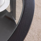 36 in. Modern Black Round Solid Wood Glass Top Storage Coffee Table for Office Living Room - 36 in. W X 36 in. L X 20 in. H