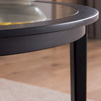 36 in. Modern Black Round Solid Wood Glass Top Storage Coffee Table for Office Living Room - 36 in. W X 36 in. L X 20 in. H