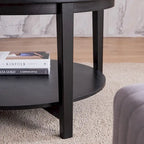 36 in. Modern Black Round Solid Wood Glass Top Storage Coffee Table for Office Living Room - 36 in. W X 36 in. L X 20 in. H