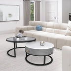 Modern Glass Waterproof Round Nesting Coffee Table with Drawer