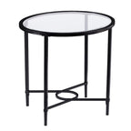 Black Metal Oval End Table - Clear Glass Top 25"