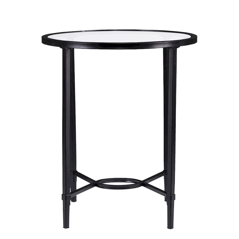 Black Metal Oval End Table - Clear Glass Top 25"